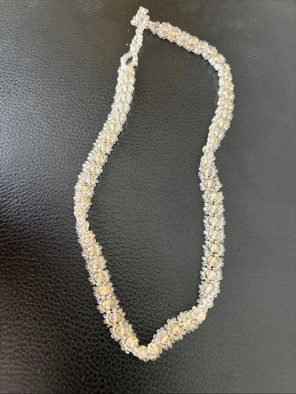 Crystal Beaded Necklace - Iridescent White
